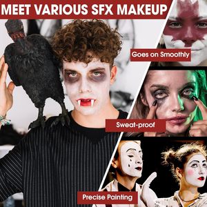 Kit de <span class=keywords><strong>Pintura</strong></span> Facial y Corporal de 6 Colores para Halloween, Negro, Rojo, Blanco, Amarillo, con Esponja y Brocha, Maquillaje de Zombi, Payaso, <span class=keywords><strong>Vampiro</strong></span> - Product Image 5