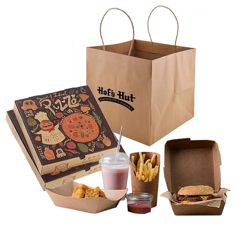 Cajas redondas desechables para pizza, hamburguesa, patatas fritas, con logo personalizado, color blanco, a granel, baratas, para 12, 16, 18, 33, 35 y 40 cm