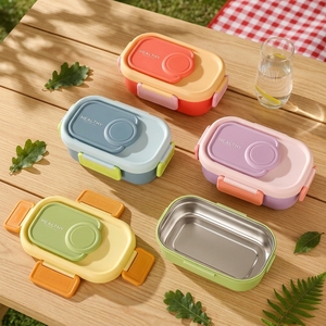 Boîte à lunch rectangulaire simple en acier inoxydable 304, personnalisable avec logo, vente en gros <span class=keywords><strong>d</strong></span>'usine - Product Image 6
