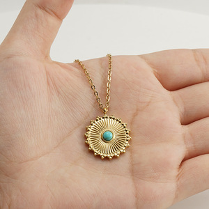 Zogxin Gold Plated Turquoise Flower Pendant Necklace Women's 18K Chain Jewelry Gift Fashion Pendant - Product Image 3