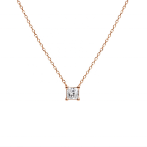 Collana con Pendente Classico Taglio Principessa con <span class=keywords><strong>Diamante</strong></span> Coltivato in Laboratorio, <span class=keywords><strong>Oro</strong></span> Giallo 14K 18K, <span class=keywords><strong>Solitario</strong></span> a 4 Griffe, Gioielleria Fine Minimalista - Product Image 3