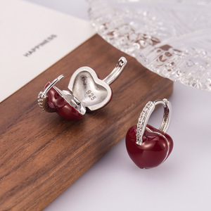 Boucles d'oreilles religieuses en argent, avec grosse pierre, bijoux en argent sterling pour femme, argent 92,5. - Product Image 1