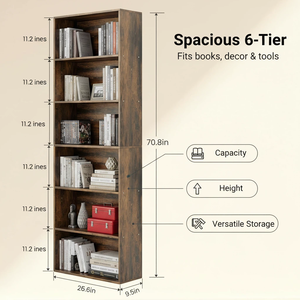Estantería <span class=keywords><strong>de</strong></span> Madera Personalizada <span class=keywords><strong>de</strong></span> Fábrica, Estantería Abierta para Libros, Librería <span class=keywords><strong>de</strong></span> 6 Niveles para Sala <span class=keywords><strong>de</strong></span> Estar, Oficina en Casa y Comedor - Product Image 4