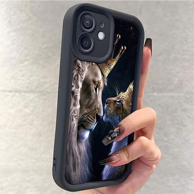 Lovely Lion and Cat Print Ladder Lens Style Shockproof TPU Mobile Phone Cover Case for Samsung Galaxy A07 A17 A56 S26 Ultra