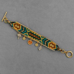 Bracelet tissé à la main en forme de palmier cactus, symbole de paix, bijou d'amitié en cristal plaqué or aux couleurs vives - Product Image 1