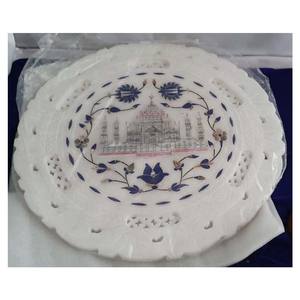Beautiful Taj Mahal Inlay Work Marble Stone Plate - Product Image 1