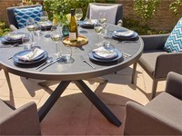 Ensemble de mobilier d'extérieur en aluminium, table de jardin avec plateau de table rond en verre céramique et chaises de patio, ensemble de salle à manger en tissu 6 places