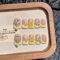 Uñas Postizas Acrílicas Francesas de Lujo, Diseño 3D Curvo, Hechas a Mano, PMMA, Cobertura Total, Desmontables, 10 Piezas