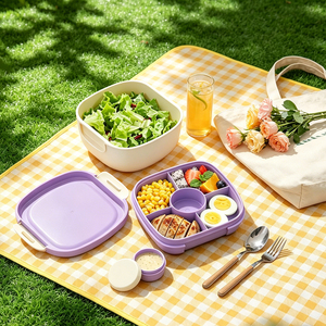 Boîte à lunch en plastique grande capacité à 5 compartiments, design moderne Everich, matériau PP, utilisable au micro-ondes et pour le stockage, pour enfants et adultes - Product Image 5