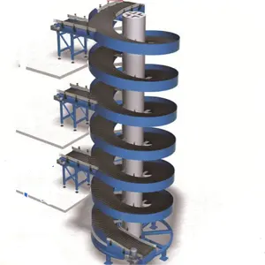 motorised spiral conveyor with 2 entry points & 1 exit point to convey carton boxes in both reverse & forward direction