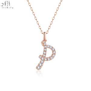 Romantic Script Initial Collection 18K Solid Rose Gold Real Natural Diamond Initial Pendant <b>Necklace</b> For Women Daily Wear - Product Image 2