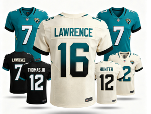 Nouveau Maillot de Football Américain Style Jacksonville 2026 – Vente en Gros, Imprimé par Transfert Thermique, 100% Polyester, Manches Courtes # 16 Lawrence # 7 - Product Image 1