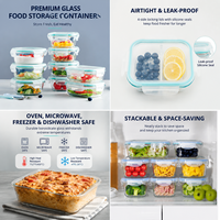 Ensemble de boîtes à lunch en verre borosilicate de haute qualité avec couvercles anti-fuite, empilables, pour la préparation des repas en cuisine, commande en gros