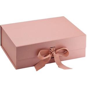 Fancy custom logo flip cover clothes packaging ribbon pink gift box