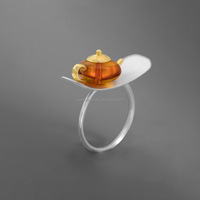 Rosaeflora "Tea Time" Zen Spirit Teekannenringe aus echtem 925er Sterlingsilber, 18 Karat vergoldet, mit Naturbernstein, edler Schmuck