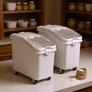 Flour Bin 21-Gallon Plastic Food Safe With Casters Flip Top Lid <b>Kitchen</b> Pantry <b>Storage</b> Container - Product Image 2