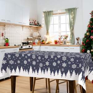 Silver Snowflake PVC <b>Tablecloth</b> Stock Plaid Rectangle Watercolor Design Oil-Proof for Dining Buffet Camping <b>Christmas</b> Hotels - Product Image 2