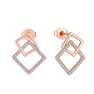 Pendientes Largos <span class=keywords><strong>de</strong></span> Plata <span class=keywords><strong>de</strong></span> Ley Chapados en Oro Rosa YILUN con Circonita Cúbica - Diseño Geométrico, Elegantes <span class=keywords><strong>para</strong></span> Mujer, Aniversario - Product Image 1