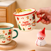 Vente en gros de décorations de Noël, tasse en porcelaine avec impression Joyeux Noël, tasse en céramique avec couvercle en silicone et cuillère, design personnalisé, cadeau de Noël