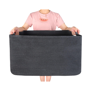 Grand panier pliable en corde de coton, panier rectangulaire tissé pour couverture de bébé, panier de rangement pour jouets d'enfants avec poignée - Product Image 4