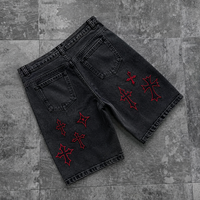 Jorts de diseñador para hombre, holgados, bordados, personalizados, de mezclilla, pantalones cortos de jean para hombre, bordados, de pierna ancha, sueltos, nuevos