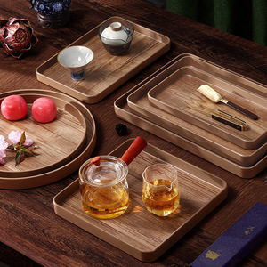 ถาดไม้สไตล์ญี่ปุ่น – จานขนมหวานไม้เนื้อแข็ง, จานผลไม้ทรงกลมและสี่เหลี่ยม, จานรองชา ถาดขนมปัง – ถาดเสิร์ฟสไตล์เรียบง่าย - Product Image 2