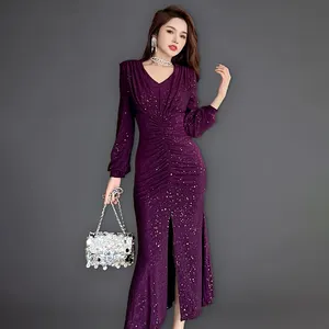 ZYHT 9768 High Quality Evening Dresses Plus Size Elegant Drawstring Glitter Party Sexy Dinner Dresses Women Sexy