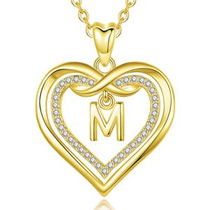 Gioiello placcato in oro 18K con scritta iniziale a forma di cuore collana pendente con zirconi - Product Image 1