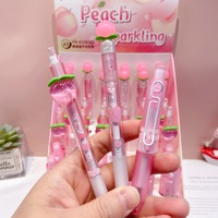 Nouvel ensemble de stylos gel encre gel motif fruits (raisin, pêche) mignon, 36 pièces/boîte, séchage rapide, pour signature étudiante, pointe noire 0,5 mm, en boîte, vente en gros