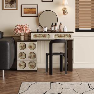 Guji Solid Wood Retro Pattern Dressing <b>Table</b> With Storage Bedroom <b>Makeup</b> Vanity - Product Image 1