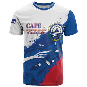 Camiseta de Fútbol POD Cabo Verde FCF con Estampado de Tiburón, Personalizada con Impresión Completa, Manga Corta, Cuello Redondo para Hombre - Product Image 2