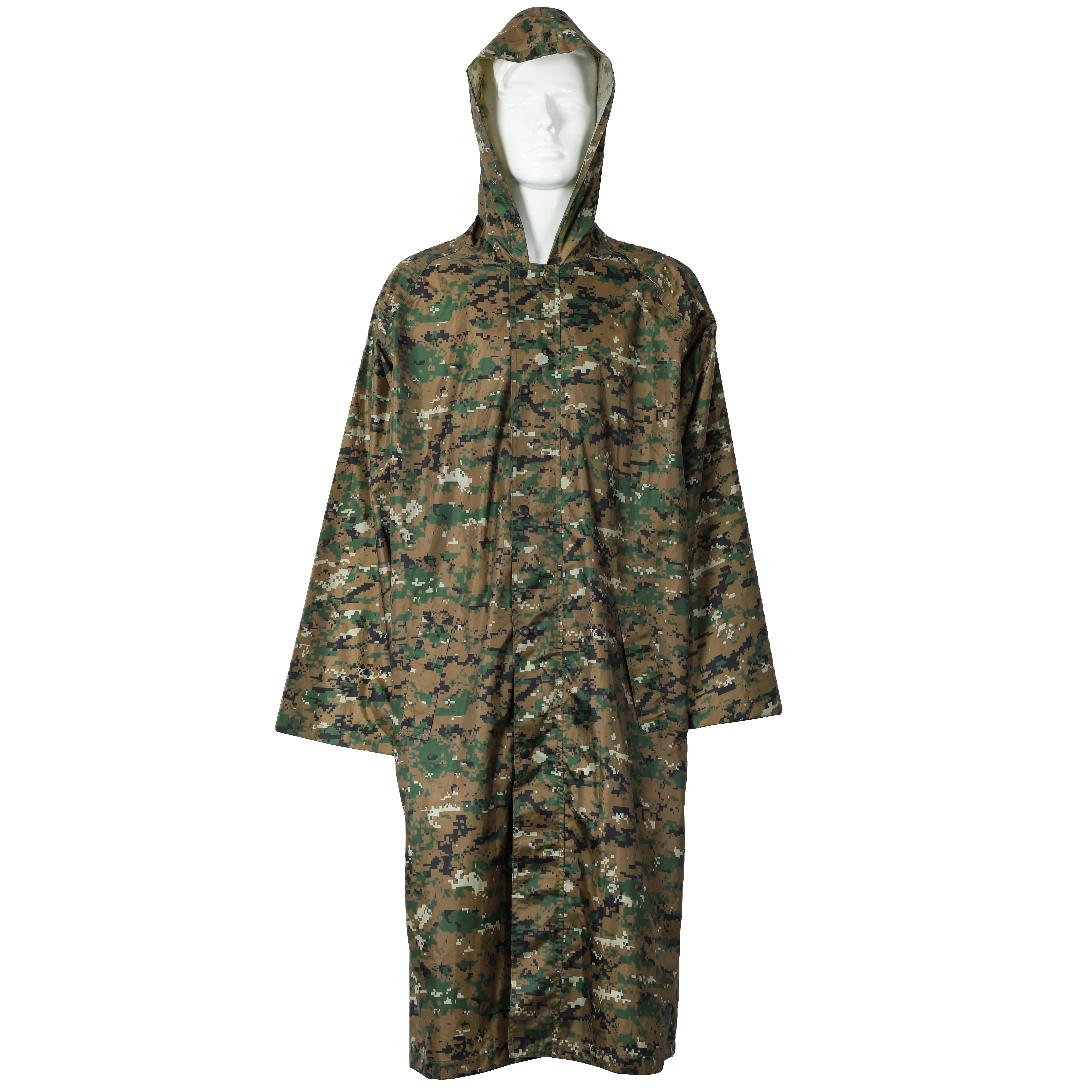 100% Polyester Light-weight Camouflage Tactical Raincoat with PVC Coating