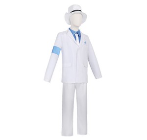 Michael Jackson Smooth Criminal Costume Adult Men White Pinstripe Suit with Blue Armband Cosplay Full Set Halloween <strong>Outfit</strong> - Product Image 3