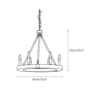 Candelabro de rueda de madera Venezia, luz de techo redonda de granja rústica con bombillas estilo vela, accesorio inspirado en Logia Industrial - Product Image 3