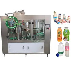 4 in 1 rinsing capping Juice Flavoured Drink tea Litchi plastic bottle hot filling aluminum foil roll sealing line plant system