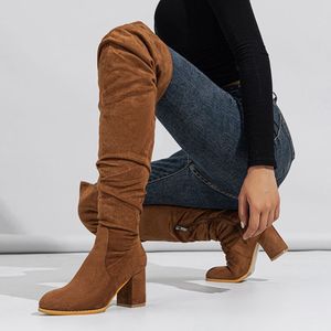 Bottes hautes au-dessus du genou pour femme, style féminin, fantaisie, élastiques, longues, taille 7,5 cm - Product Image 1