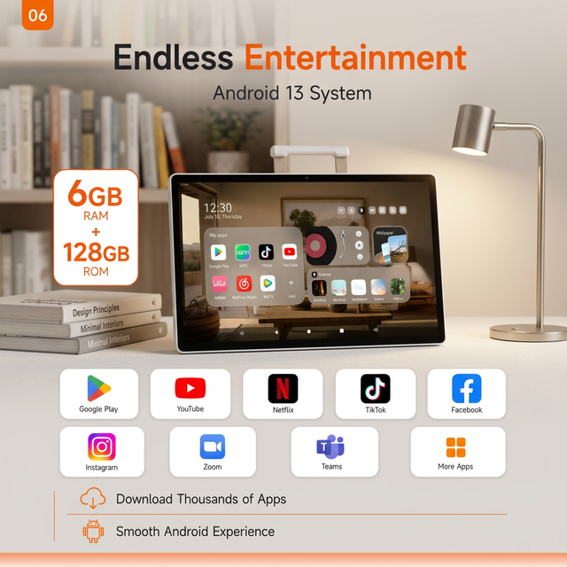 23.8 Inch White Android 13 Smart Portable TV 6G+128G Remote Controller Build- in Camera Battery Power