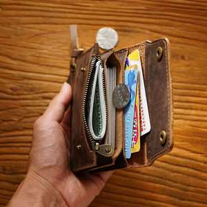 Tarjetero Simple de Cuero Vacuno de Primera Capa, Cartera Corta de Cuero Genuino Hecha a Mano, Estilo Vintage, Bolsa para Guardar Tarjetas de Visita de Cuero Crazy Horse - Product Image 1