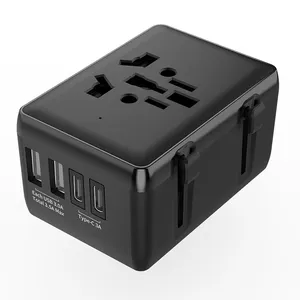 Adaptador universal de viagem com 4 adaptadores USB C, Worldwide AC Outlet Plugs Travel Charger para UE UK US AUS