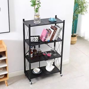 4-Tier Opvouwbare Keuken Staande Rekken Planken Metalen Opslag Opvouwbare Pantry Rack Met Wielen - Product Image 2