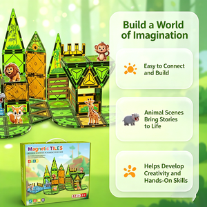 Set di <span class=keywords><strong>Piastrelle</strong></span> Magnetiche a Tema Giungla da 7,5 CM, 62 Pezzi con Figure di Animali, Blocchi Educativi STEM, Giocattolo Creativo per Bambini - Product Image 3