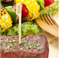 Brochettes en bambou jetables 100% écologiques - Design minimaliste, logo personnalisable, haute qualité, portables, pratiques pour barbecue au charbon de bois