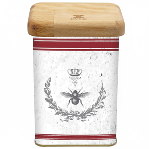 Kontensan ER2175O 90x90x125mm Recyclable Square Metal Tin Container 0.9L Wooden Lid <b>Bee</b> Laurel Elegance Housefly Design Vintage - Product Image 2