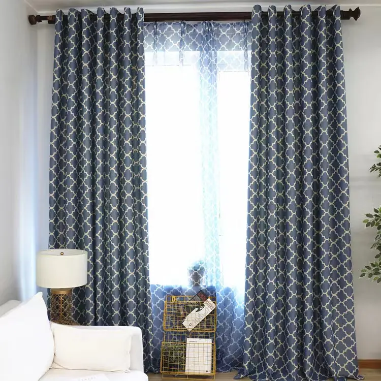 Cortinas opacas de lujo para sala de estar, tela de poliéster opaca estampada para ventana