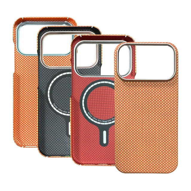 Popular Orange Magnetic Phone Case for iPhone 16 17 Pro Max Samsung Galaxy S25 Kevlar Carbon Aramid Fiber Protective Cover
