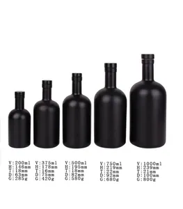 200ml 375ml 500ml 750ml 1000ml 둥근 빈 부싯돌 유리 주류 와인 진 코르크 뚜껑이있는 위스키 보드카 데킬라 유리 병