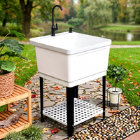 Bac à linge profond en plastique authentique de haute qualité avec tuyau d'arrivée et de sortie pour usage extérieur, intérieur, garage ou buanderie