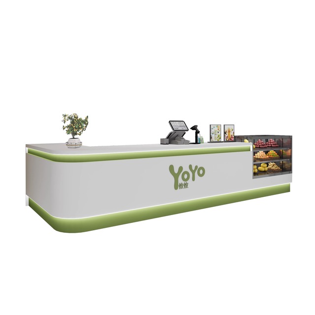 Modern Light Duty Double-Sided Eco-friendly Metallic Display Counter for Milk Tea Cake Fruit Shops with Clear Front Desk