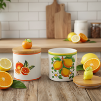 Série Adorable Citron Orange : Contenants de Cuisine en Céramique Personnalisables avec Couvercles en Bois Amovibles et Hermétiques – Durables et Écologiques