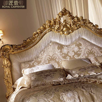 Lit double de luxe en bois massif de style européen avec feuille d'or, tissu 1,5 m 1,8 m, chambre principale, villa ou chambre de princesse, meubles de maison